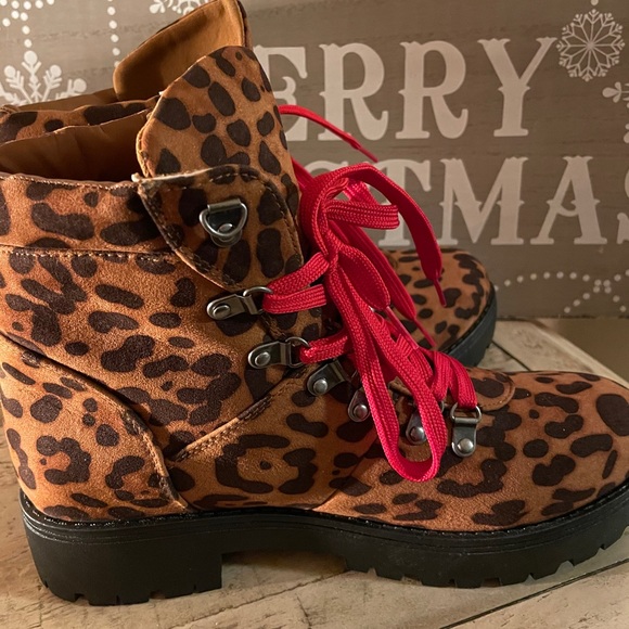 leopard boots with red laces